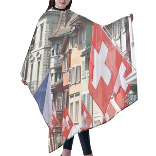 Personality  Old Street In Zurich Decorated With Flags For The Swiss National Hair Cutting Cape
