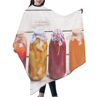 Personality  Canned Compotes In Large Glass Jars. Hair Cutting Cape