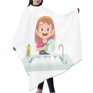 Personality  Happy Cute Little Girl Washing Dish In The Kitchen Hair Cutting Cape