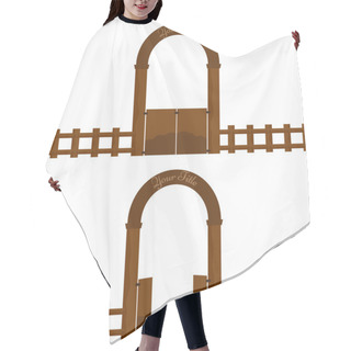 Personality  Vintage Village Or Farm Wooden Gate Arch Design With Fence. Hair Cutting Cape