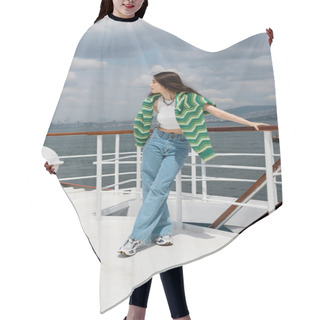 Personality  Side View Of Brunette Woman Looking Away While Standing On Ferry Boat In Turkey  Hair Cutting Cape