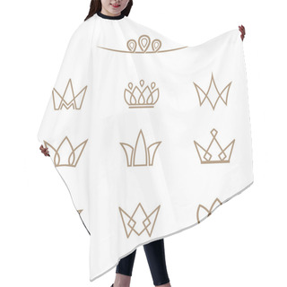 Personality  Vector Logo Set. Crowns In A Line Style. Hair Cutting Cape