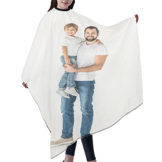 Personality  Happy Father And Son Together Hair Cutting Cape