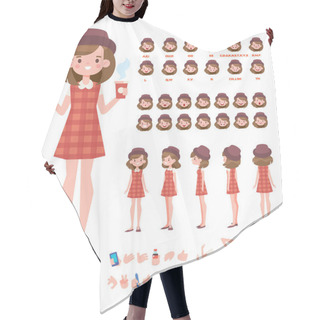Personality  Front, Side, Back, 3/4 View Animated Character. Young Girl Character Constructor With Various Views, Face Emotions, Lip Sync, Poses And Gestures. Cartoon Style, Flat Vector Illustration. Hair Cutting Cape