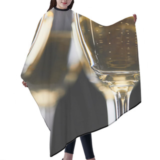 Personality  Close Up Of Glasses With Champagne For Celebrating Christmas, Isolated On Black  Hair Cutting Cape