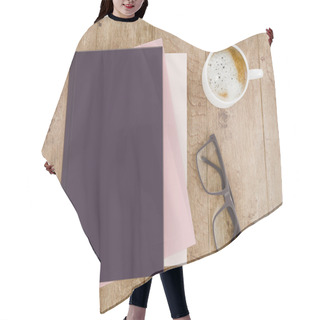 Personality  Empty Color Book Mockup Template On Wood Background Hair Cutting Cape