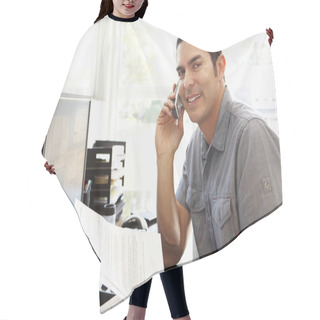 Personality  Man Working In Home Office Hair Cutting Cape
