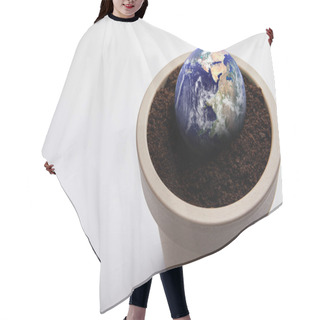 Personality  Planet Model Placed On Flowerpot With Soil, Earth Day Concept Hair Cutting Cape