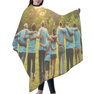 Personality  Volunteers Holding Around Each Other Hair Cutting Cape