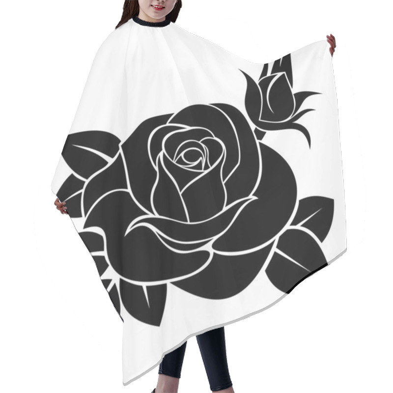 Personality  Black silhouette of rose. Vector illustration. hair cutting cape
