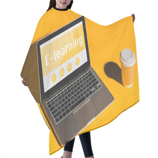 Personality  Laptop With E-learning Inscription Hair Cutting Cape