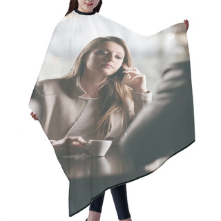 Personality  Attractive Woman On The Phone Hair Cutting Cape