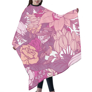 Personality  Seamless Floral Pattern With Beautiful Flowers In Pink Tones Hair Cutting Cape