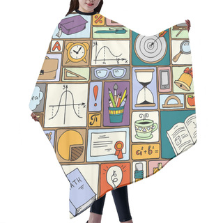 Personality  Science Math Theme. School Vector Background. Doodle Style Seamless Pattern. Back To School. Geometry Objects And Figures, Pencils, Compasses, Rulers, Lines. Hair Cutting Cape