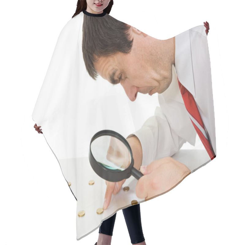 Personality  Businessman With Magnifying Glass Hair Cutting Cape