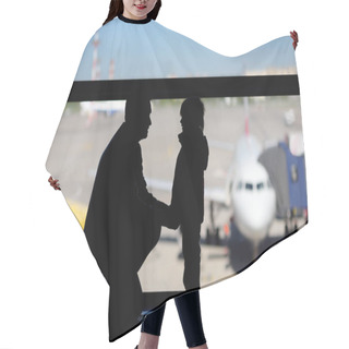 Personality  Man With Little Boy Having Fun At The International Airport. Father With His Cute Little Son Waiting Boarding. Family Travel Or Immigration Concept Hair Cutting Cape