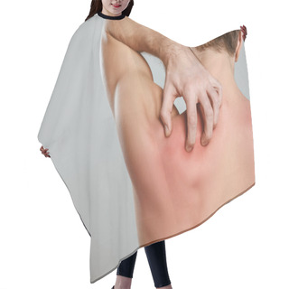 Personality  Partial View Of Man Scratching Skin With Allergy Isolated On Grey Hair Cutting Cape