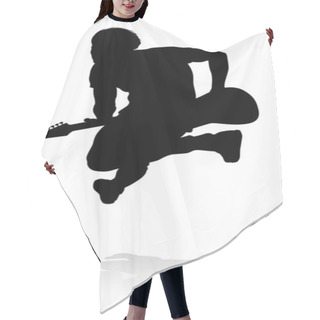 Personality  A Guitarist Musician In Detailed Silhouette Playing His Guitar Musical Instrument. Hair Cutting Cape
