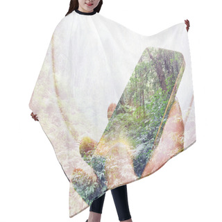 Personality  Digital Composite Using Cell Phone In Forest Hair Cutting Cape