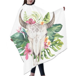Personality   Cow Skull And Tropic Palm Leaves Hair Cutting Cape