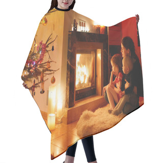 Personality  Young Mother And Her Daughters By A Fireplace Hair Cutting Cape