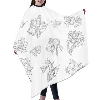 Personality  Spring Flowers And Butterflies Isolated Hand Drawn Realistic Sketches Hair Cutting Cape