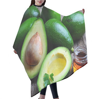 Personality  Fresh Avocado With Olive Oil And Honey On Wooden Background Hair Cutting Cape
