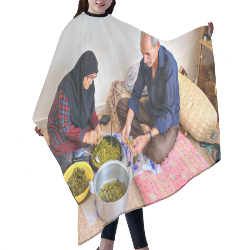 Personality  An Elderly Muslim Couple Is Cooking Food At Home. Hair Cutting Cape