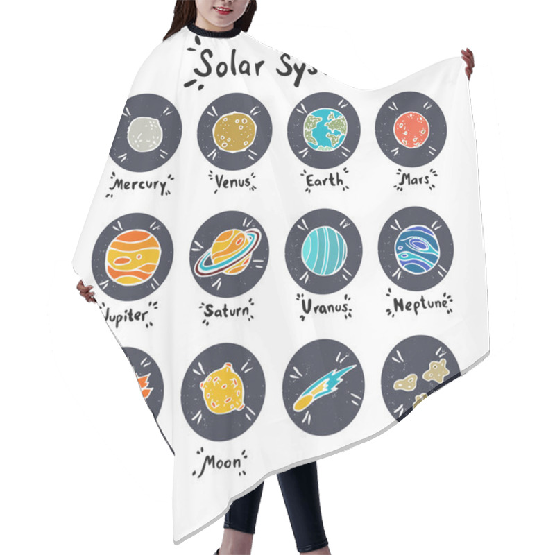 Personality  Set Of Hand Drawn Doodle Planets Hair Cutting Cape