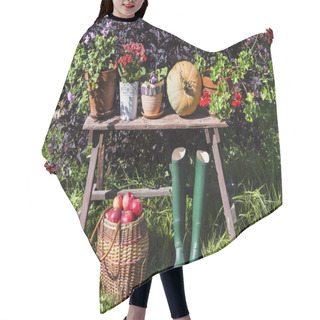 Personality  Autumn Harvest. Vegetables On The Bench Hair Cutting Cape