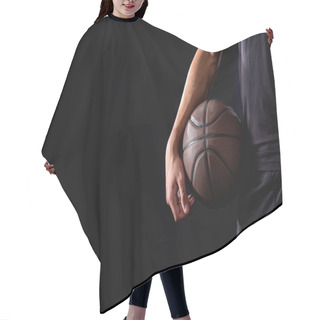 Personality  Cropped Shot Of Basketball Player With Ball Isolated On Black Hair Cutting Cape