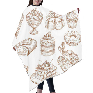Personality  Bakery Shop Sketch Icons Of Vector Pastry Desserts Hair Cutting Cape
