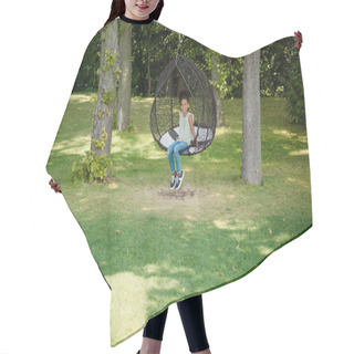 Personality  Kid Swinging On Swing In Park Hair Cutting Cape
