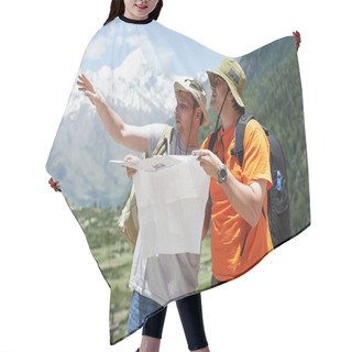 Personality  Tourist Travellers With Map In Mountains Hair Cutting Cape