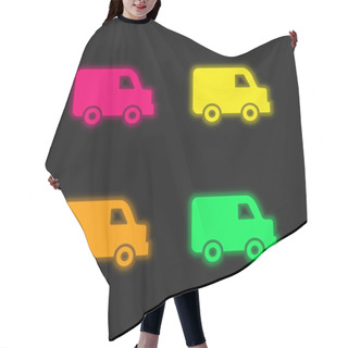 Personality  Black Delivery Small Truck Side View Four Color Glowing Neon Vector Icon Hair Cutting Cape