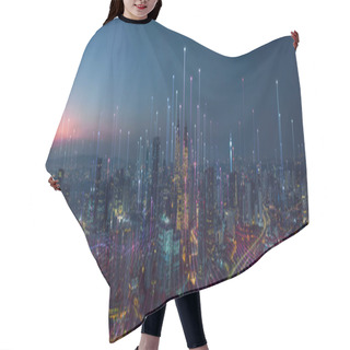 Personality  Smart City And Abstract Dot Point Connect With Gradient Line And Aesthetic Intricate Wave Line Design , Big Data Connection Technology Concept . Hair Cutting Cape