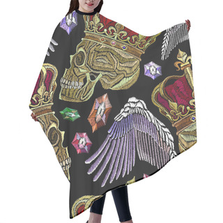 Personality  Embroidery Golden Crown, Human Skull, Feathers And Angel Wings Hair Cutting Cape
