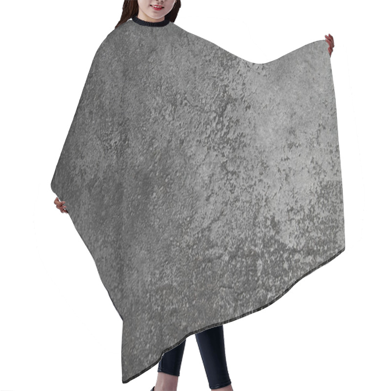 Personality  retro stone Concrete dark gray background with old absolete scuffs and black splashes. Grungy paint Textured floor or wall cement texture in the grunge style. Space for text hair cutting cape