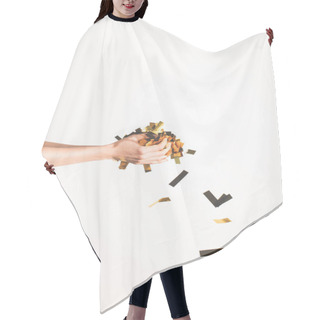Personality  Woman Holding Confetti In Hands Hair Cutting Cape