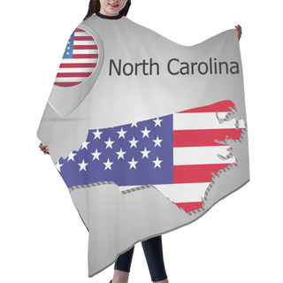 Personality  North Carolina State Map With US Flag Inside And Map Pointer With American Flag. Hair Cutting Cape