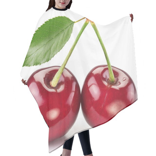 Personality  Two Perfect Sweet Cherries With The Leaf. Hair Cutting Cape