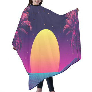 Personality  Retro 80s Style Tropical Sunset With Palm Tree. Hair Cutting Cape