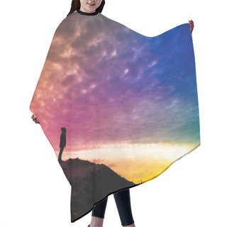 Personality  Back Light Silhouette Of A Man Standing On A Hill Hair Cutting Cape