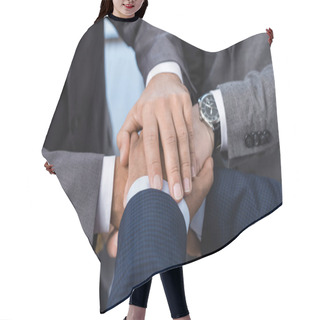 Personality  Businesspeople Stacking Hands  Hair Cutting Cape