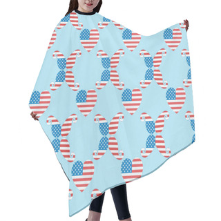 Personality  Seamless Background Pattern With Paper Cut Decorative Mustache And Hearts Made Of American National Flags On Blue  Hair Cutting Cape