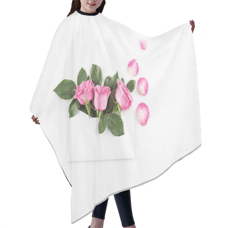 Personality  pink roses in envelope hair cutting cape