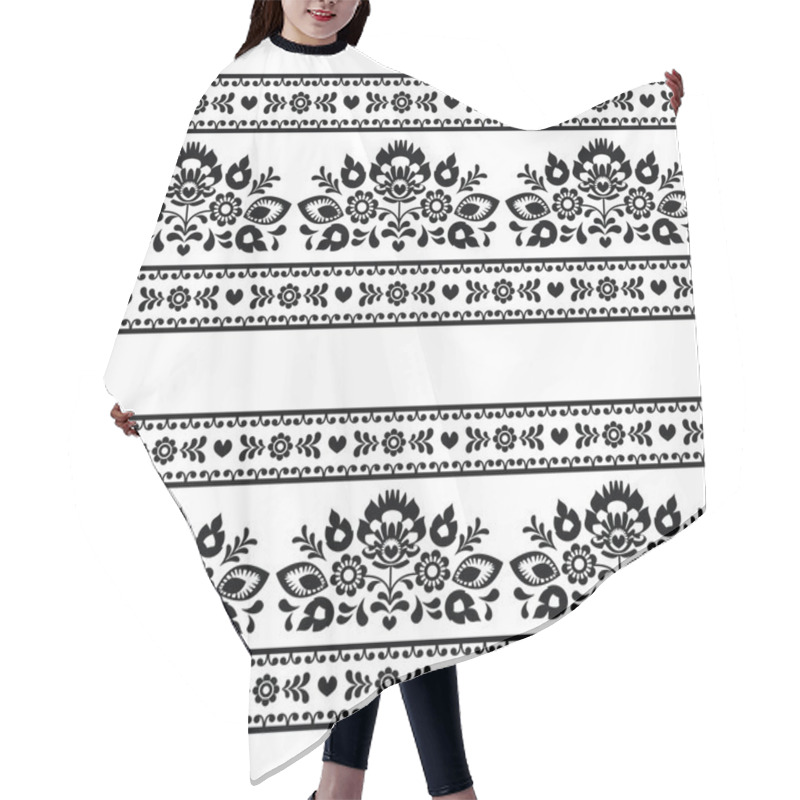 Personality  Seamless Polish Black Folk Pattern With Flowers On White Hair Cutting Cape