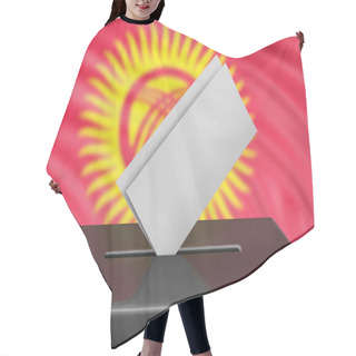 Personality  Ballot Box With Kirghiz Flag On Background  Hair Cutting Cape