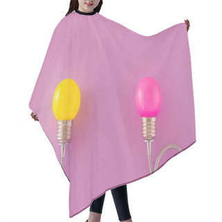 Personality  Two Decorative Lamps - Yellow And Pink Are Located Symmetrically On A Light Violet Background And Symbolize Insight And Various Creative Ideas. Hair Cutting Cape