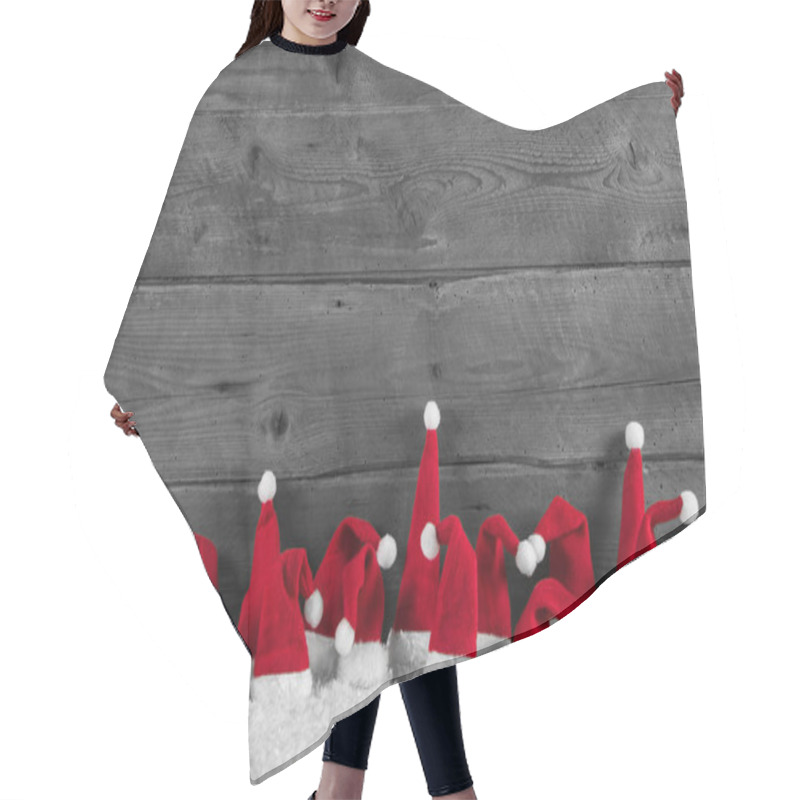 Personality  Humorously Red, Grey And White Wooden Christmas Background With  Hair Cutting Cape